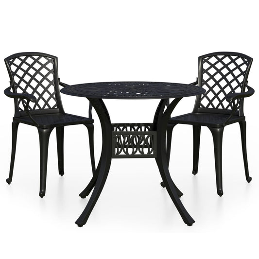 3-tlg. Bistro-Set Aluminiumguss Schwarz