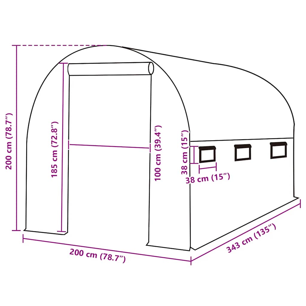Ersatzabdeckung für Gewächshaus (6,86 m²) 200x343x200 cm Grün