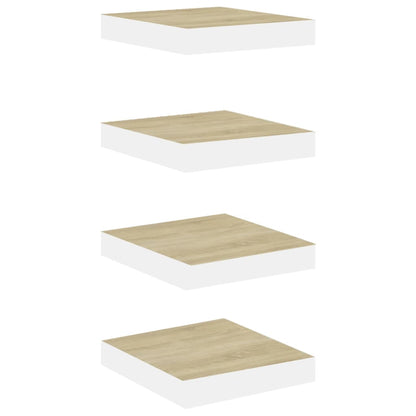 Schweberegale 4 Stk. Eichen-Optik und Weiß 23x23,5x3,8 cm MDF