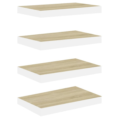 Schweberegale 4 Stk. Eichen-Optik und Weiß 40x23x3,8 cm MDF