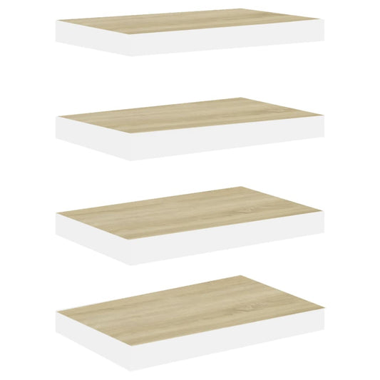 Schweberegale 4 Stk. Eichen-Optik und Weiß 40x23x3,8 cm MDF