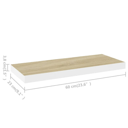 Schweberegale 2 Stk. Eichen-Optik und Weiß 60x23,5x3,8 cm MDF