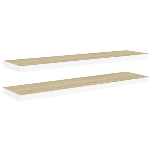 Schweberegale 2 Stk. Eichen-Optik und Weiß 120x23,5x3,8 cm MDF