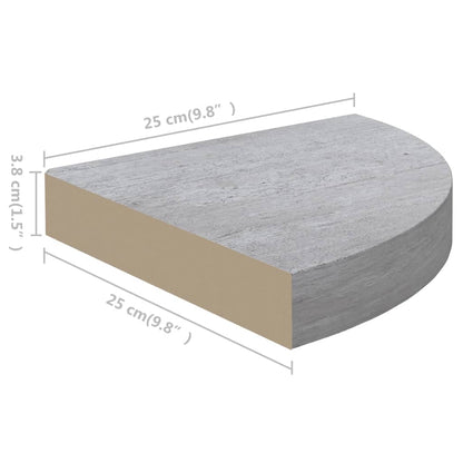 Eck-Schweberegal Betongrau 25x25x3,8 cm MDF