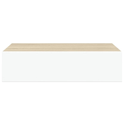 Wandregal mit Schublade Eichen-Optik und Weiß 40x23,5x10 cm MDF