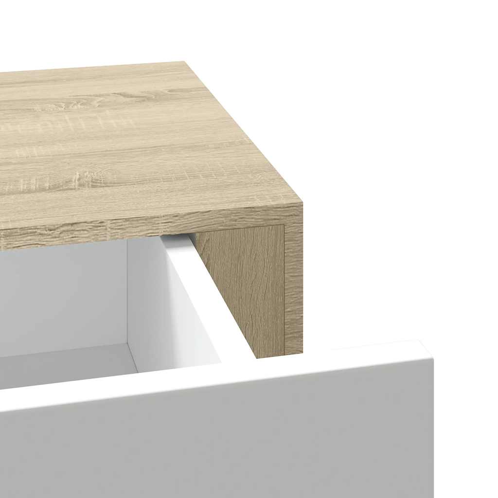 Wandregal mit Schublade Eichen-Optik und Weiß 40x23,5x10 cm MDF