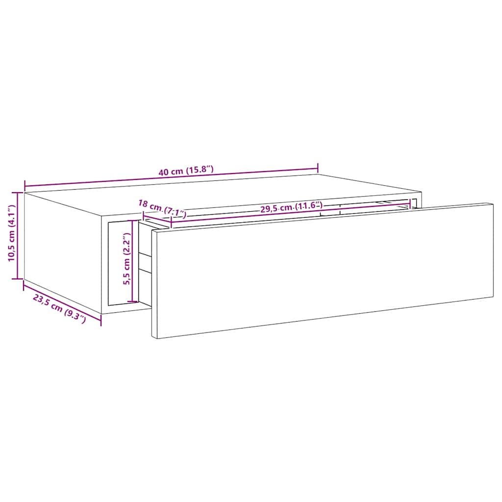 Wandregal mit Schublade Eichen-Optik und Weiß 40x23,5x10 cm MDF