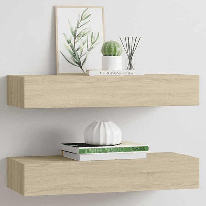 Wandregale mit Schubladen 2 Stk. Eichen-Optik 60x23,5x10 cm MDF