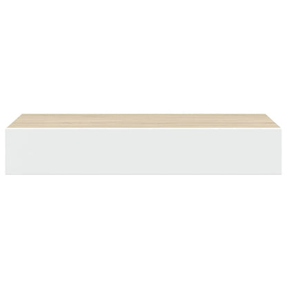 Wandregal mit Schublade Eichen-Optik und Weiß 60x23,5x10 cm MDF