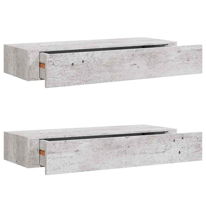 Wandregale mit Schubladen 2 Stk. Betongrau 60x23,5x10 cm MDF