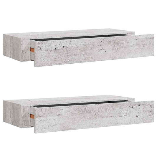 Wandregale mit Schubladen 2 Stk. Betongrau 60x23,5x10 cm MDF