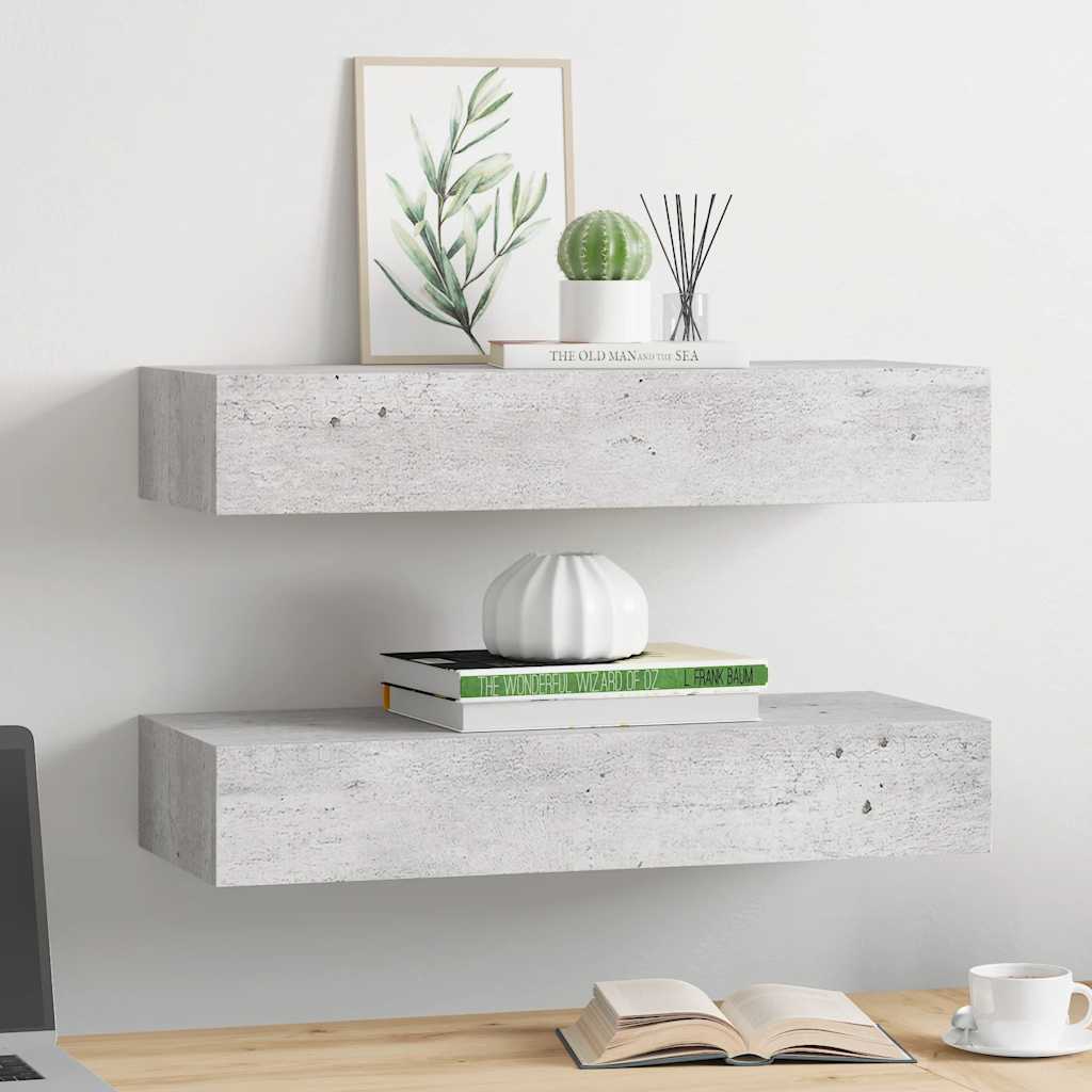 Wandregale mit Schubladen 2 Stk. Betongrau 60x23,5x10 cm MDF