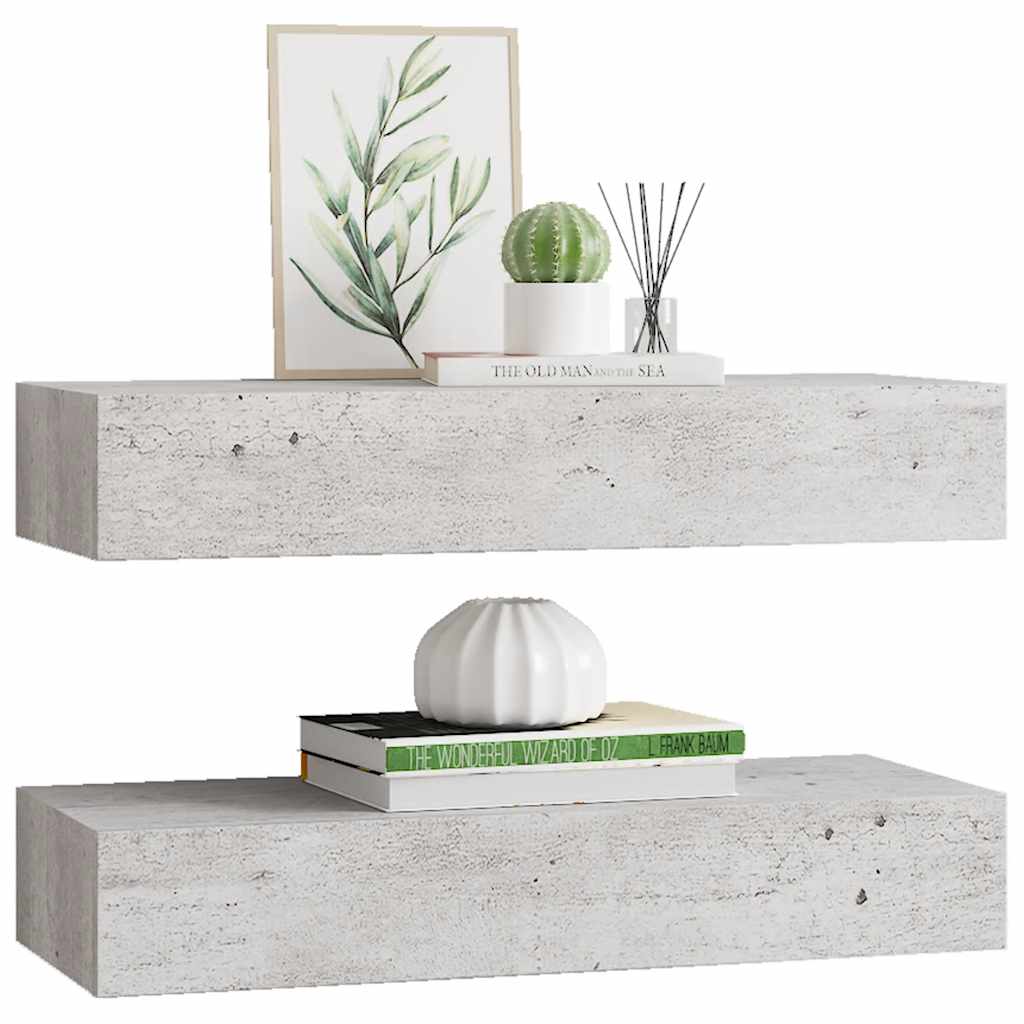 Wandregale mit Schubladen 2 Stk. Betongrau 60x23,5x10 cm MDF