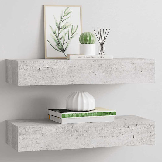 Wandregale mit Schubladen 2 Stk. Betongrau 60x23,5x10 cm MDF