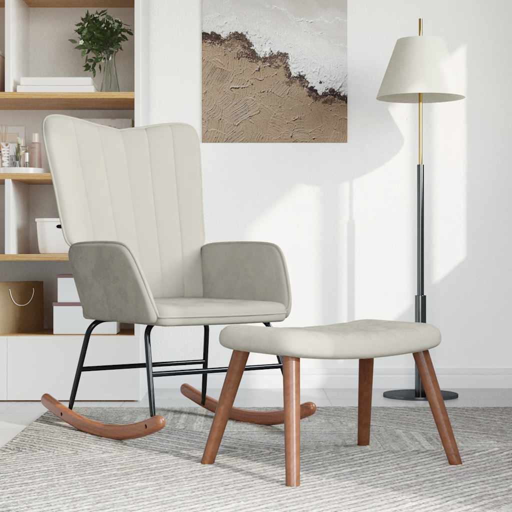 Schaukelstuhl mit Hocker Cremeweiß Samt