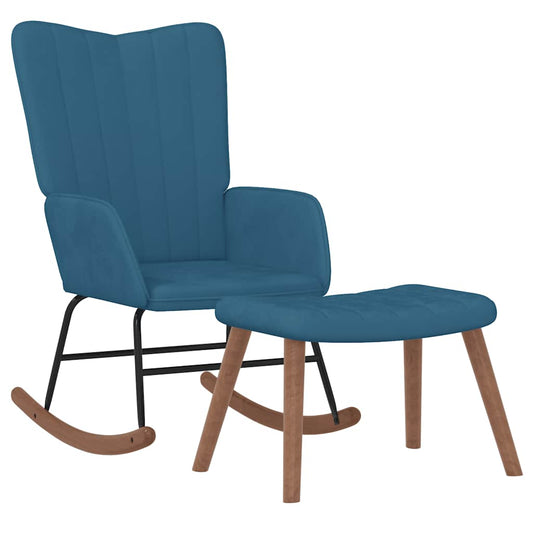 Schaukelstuhl mit Hocker Samt Blau