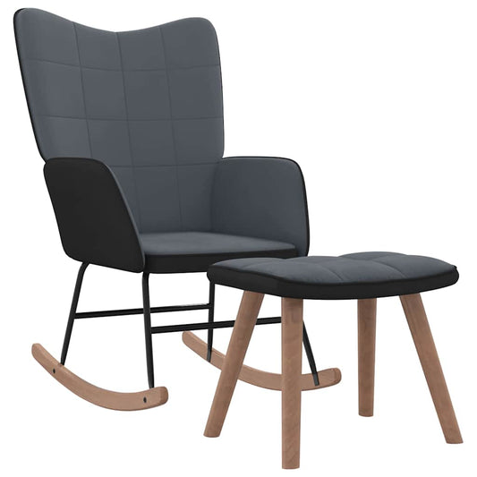 Schaukelstuhl mit Hocker Dunkelgrau Samt und PVC