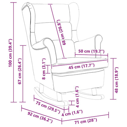 Schaukelstuhl Ohrensessel Dunkelgrau Samt und Massivholz