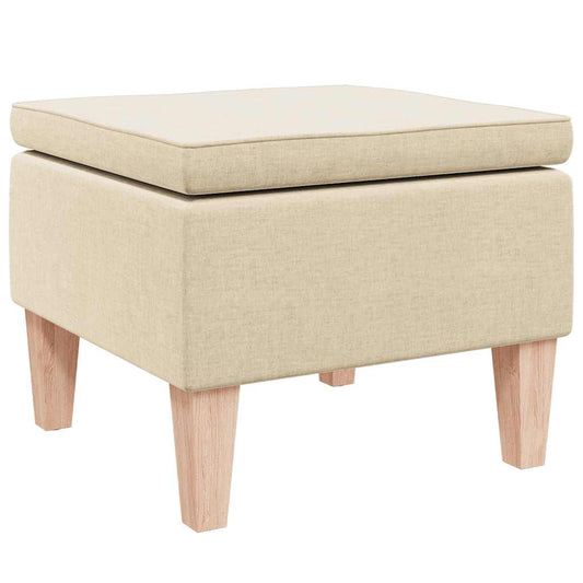 Hocker mit Holzbeinen Creme Stoff