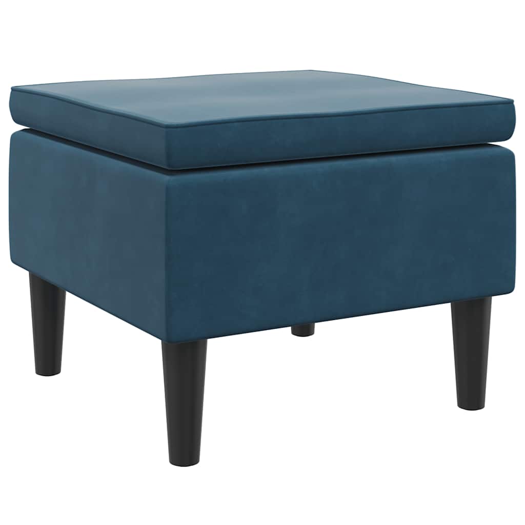 Hocker mit Holzbeinen Blau Samt