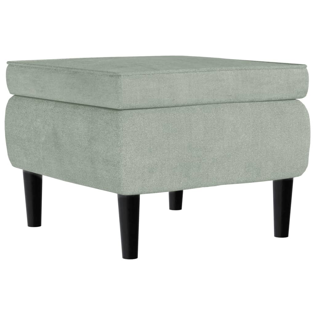Hocker mit Holzbeinen Hellgrau Samt