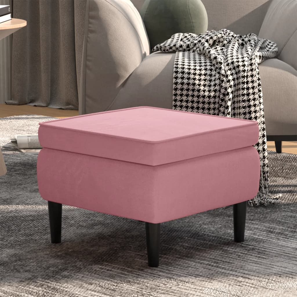Hocker mit Holzbeinen Rosa Samt
