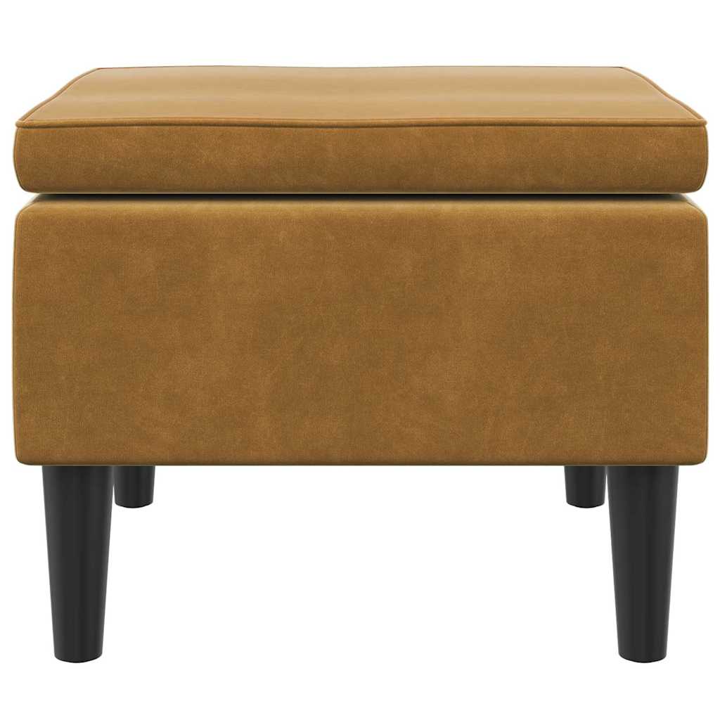 Hocker mit Holzbeinen Braun Samt