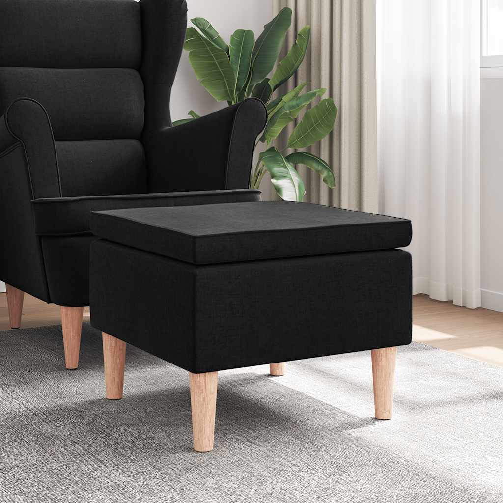 Hocker mit Holzbeinen Schwarz Stoff