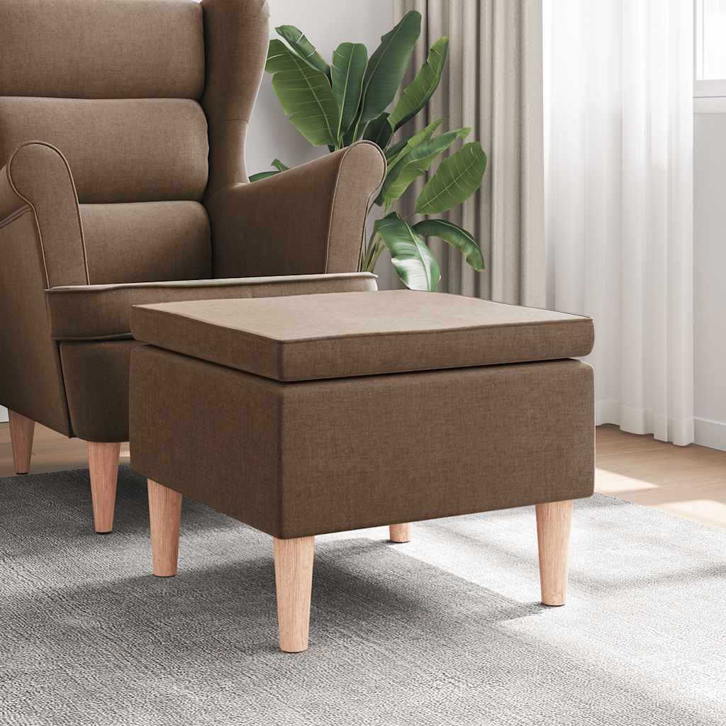 Hocker mit Holzbeinen Braun Stoff
