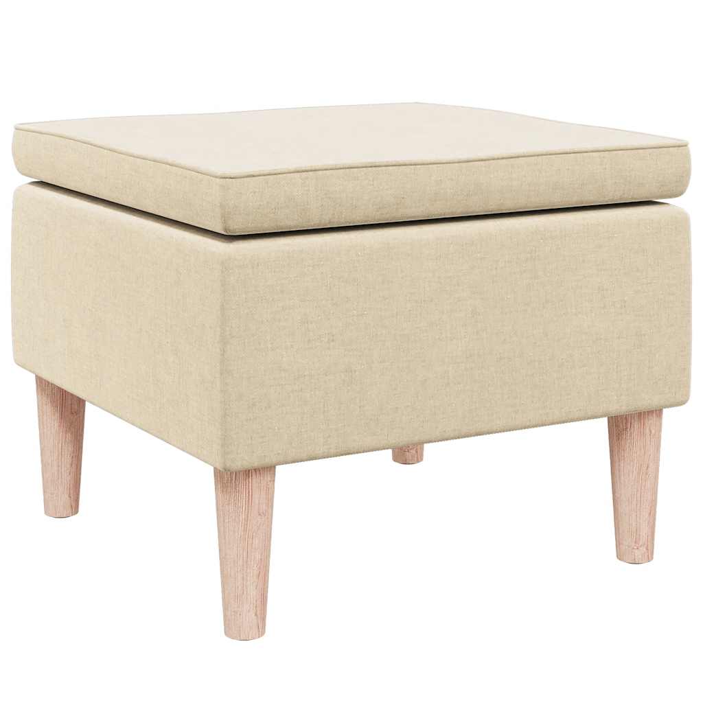 Hocker mit Holzbeinen Creme Stoff