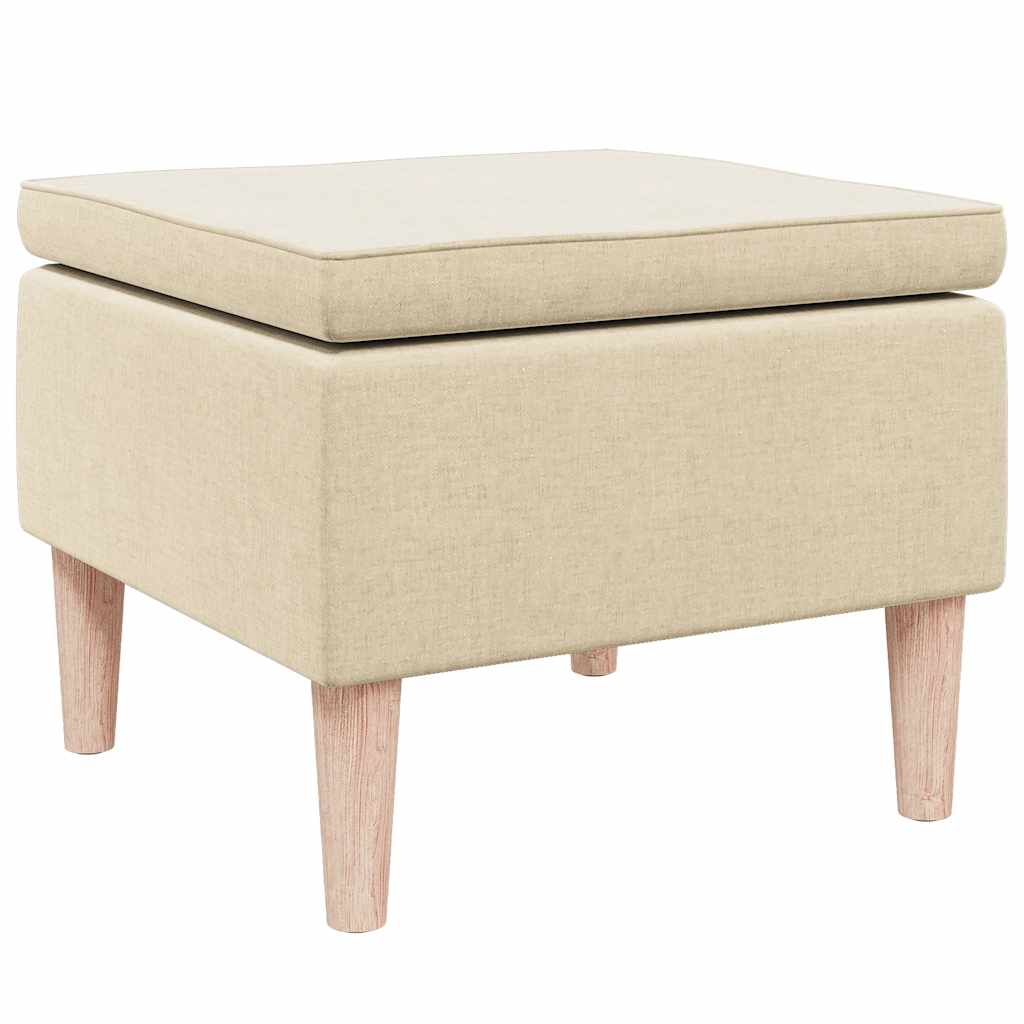 Hocker mit Holzbeinen Creme Stoff