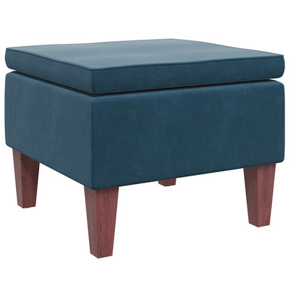 Hocker mit Holzbeinen Blau Samt