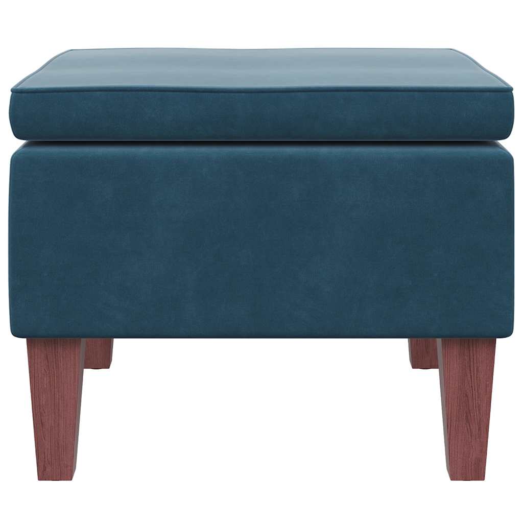 Hocker mit Holzbeinen Blau Samt