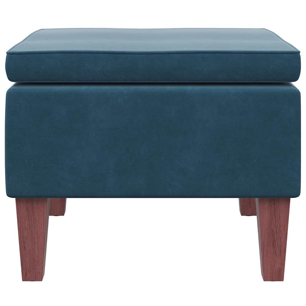 Hocker mit Holzbeinen Blau Samt