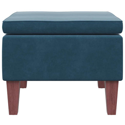 Hocker mit Holzbeinen Blau Samt