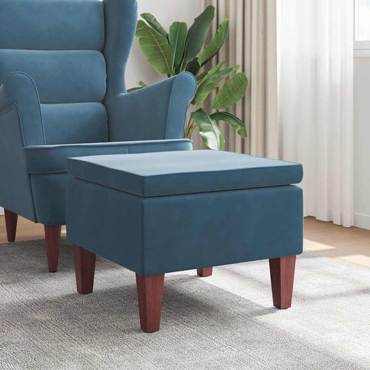 Hocker mit Holzbeinen Blau Samt