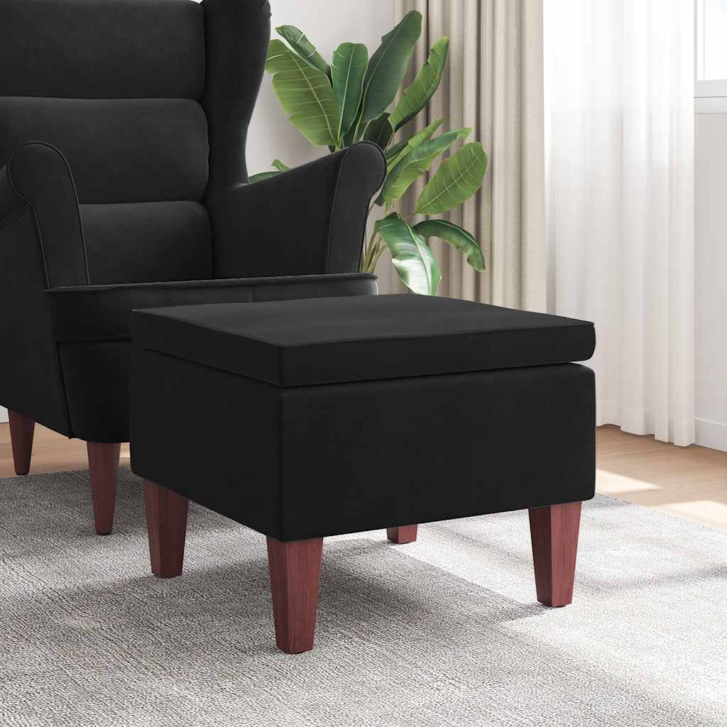 Hocker mit Holzbeinen Schwarz Samt