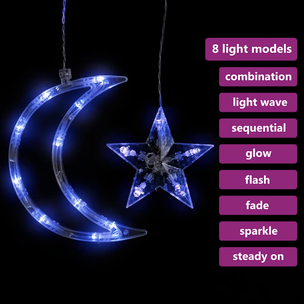 Lichterketten Stern und Mond Fernbedienung 138 LED Blau