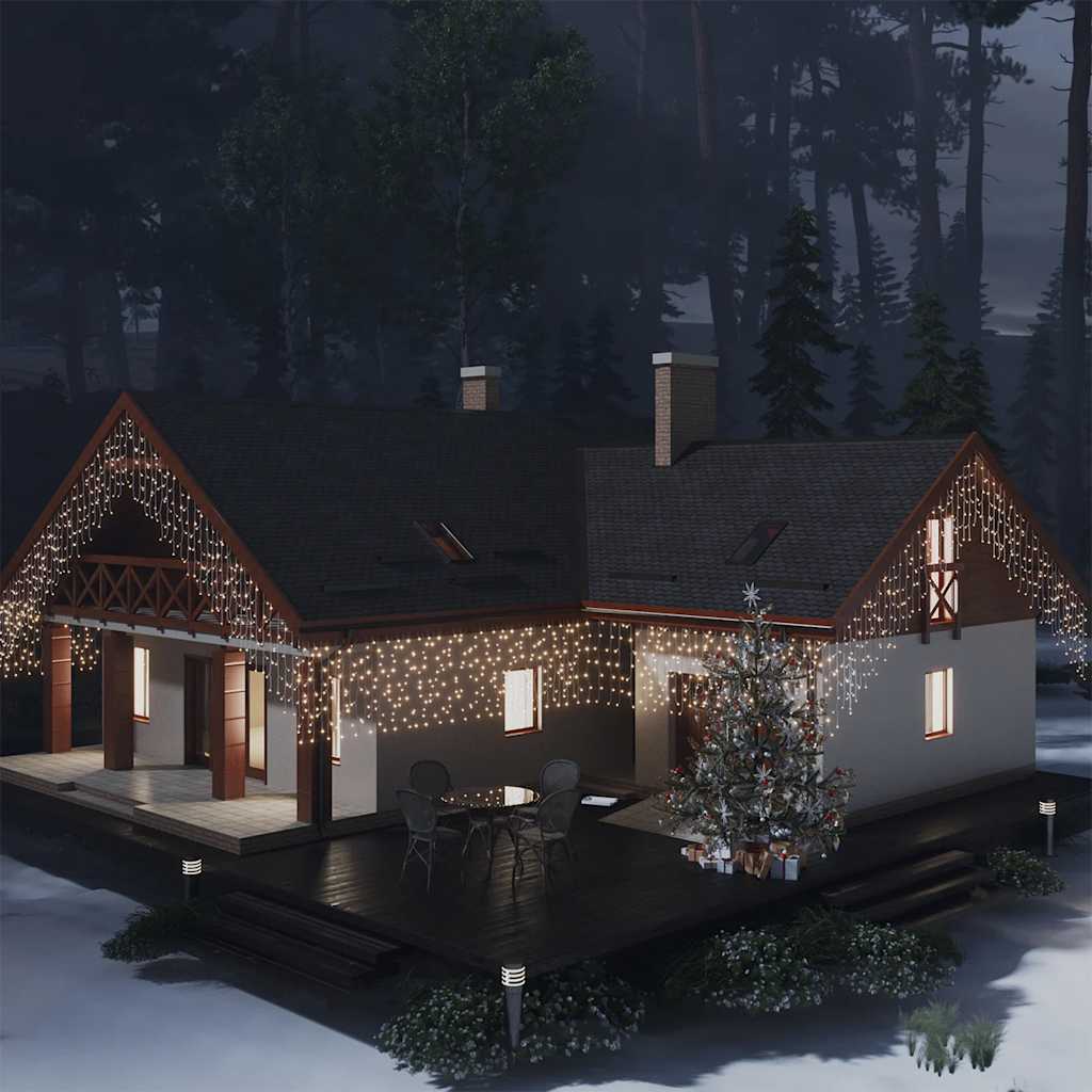 Lichtervorhang LED Eiszapfen 10 m 400 LED Warmweiß 8 Funktionen