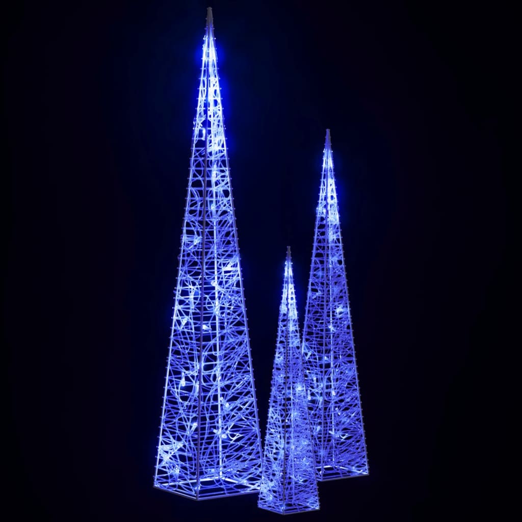 LED-Leuchtkegel-Set Acryl Deko Blau 30/45/60 cm
