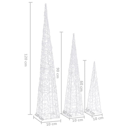 LED-Leuchtkegel-Set Acryl Deko Kaltweiß 60/90/120 cm