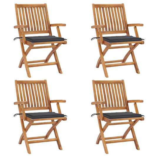 Klappbare Gartenstühle mit Kissen 4 Stk. Massivholz Teak