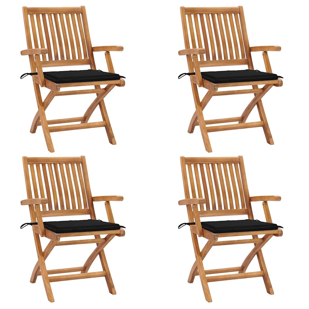 Klappbare Gartenstühle mit Kissen 4 Stk. Massivholz Teak