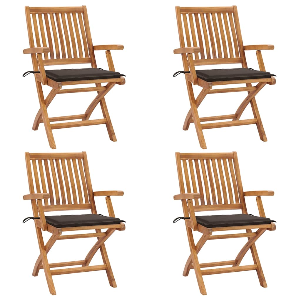 Klappbare Gartenstühle mit Kissen 4 Stk. Massivholz Teak