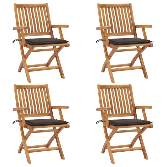 Klappbare Gartenstühle mit Kissen 4 Stk. Massivholz Teak
