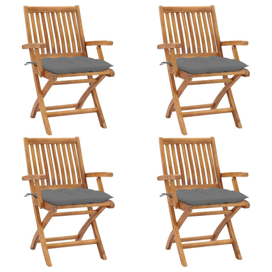 Klappbare Gartenstühle mit Kissen 4 Stk. Massivholz Teak