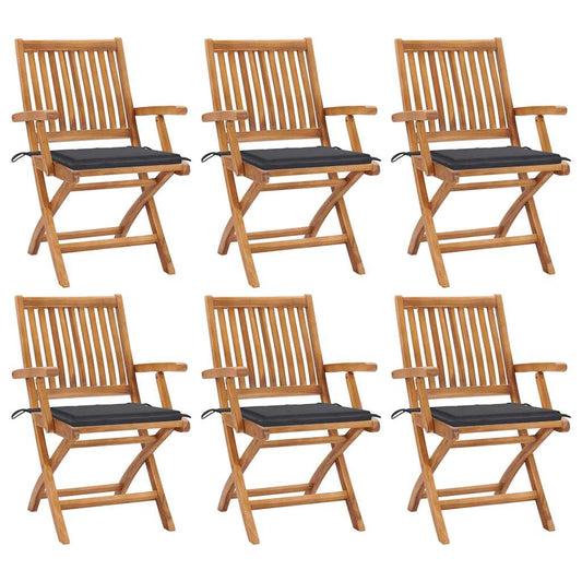 Klappbare Gartenstühle mit Kissen 6 Stk. Massivholz Teak