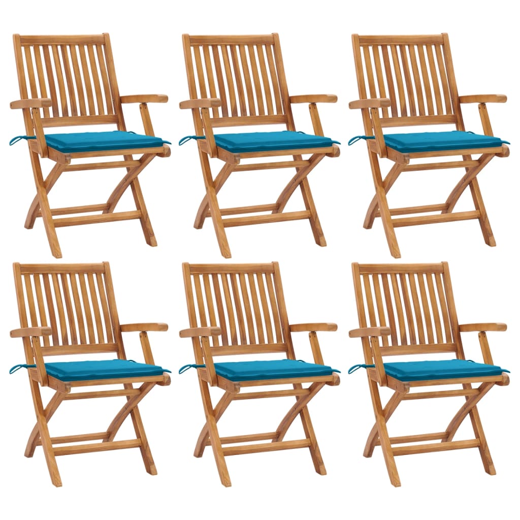 Klappbare Gartenstühle mit Kissen 6 Stk. Massivholz Teak