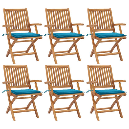 Klappbare Gartenstühle mit Kissen 6 Stk. Massivholz Teak