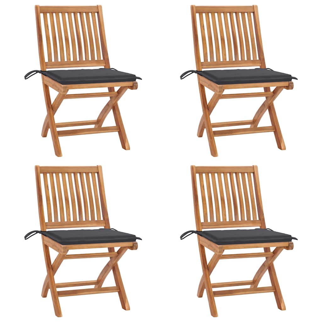 Klappbare Gartenstühle mit Kissen 4 Stk. Massivholz Teak